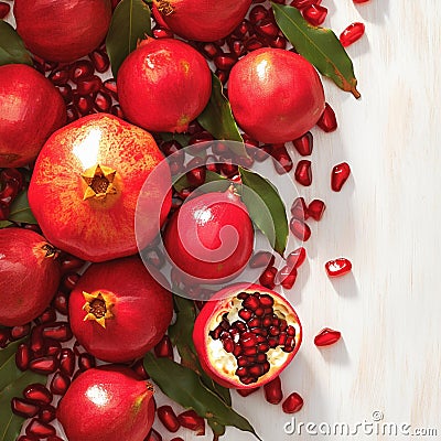 Juicy allure Close up view of succulent and ripe pomegranate fruits Stock Photo