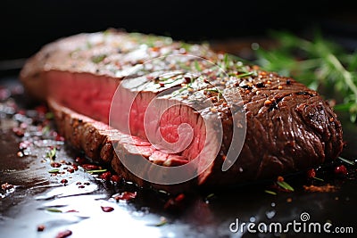 Juicy Medium Rare Steak. Perfectly Grilled with a Pink Center and Irresistibly Seared Crust Stock Photo