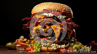 Juicy Burger on Sesame Brioche Bun Stock Photo