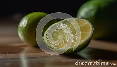 Juicy citrus slice on wooden table, refreshing summer drink snack generated by AI Stock Photo