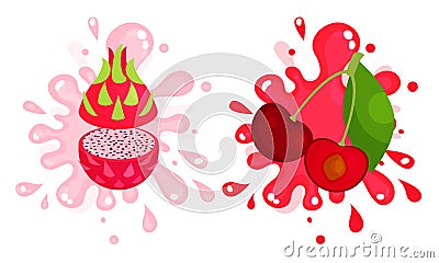 Juicy Cut Fruits with Pulpy Splashes and Blots Vector Set Vector Illustration