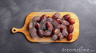 Juicy dates on a wooden piece Stock Photo