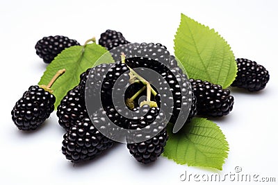 Juicy Fresh black mulberries. Generate Ai Stock Photo