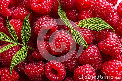 Juicy fresh natural raspberries on white acrylic background Stock Photo