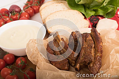 Juicy and fresh traditional Romanian pork ribs chops or Stock Photo