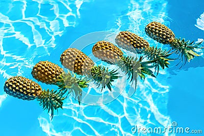 Juicy Fruit. Fresh Organic Pineapples In Pool. Healthy Food, Nut Stock Photo