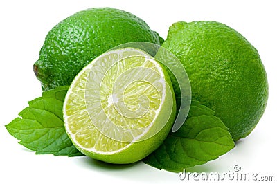 Juicy green lime and leaf of mint Stock Photo