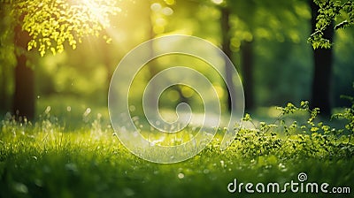 Juicy green nature background, leaves and grass, bokeh style, blurred background. Stock Photo