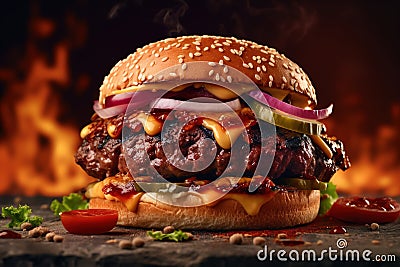 Juicy Homemade Cheesburger with Generative AI Technology Stock Photo