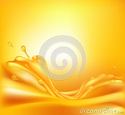 Juicy orange background with splashes of juice Vector Illustration