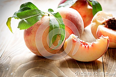 Juicy peach - delicious peach in healthy diet healthy eating, organic peach Stock Photo