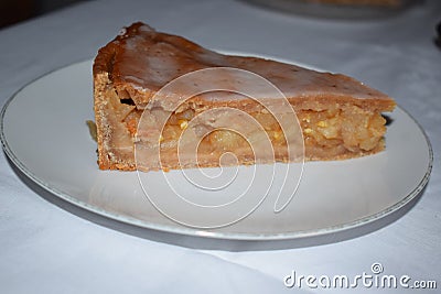 a juicy piece of apple pie on a plate Stock Photo