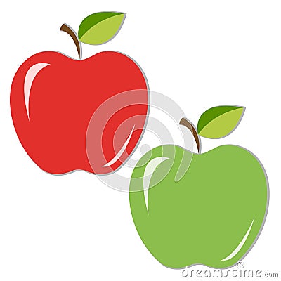 Juicy red and green apples with leaves Vector Illustration