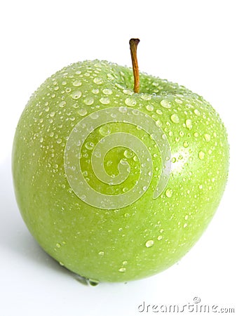 Juicy ripe green apple on a white background Stock Photo