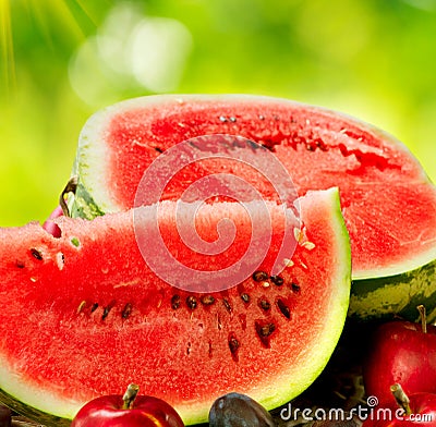 Juicy ripe organic watermelon closeup Stock Photo