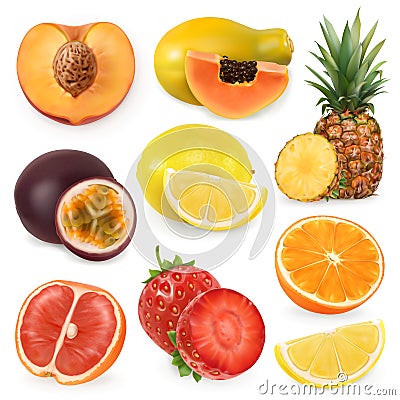 Juicy ripe sweet fruit. vector icon set Vector Illustration