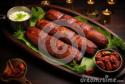 Juicy skewered seekh kababs a mouthwatering blend of spices and grilled goodness Stock Photo