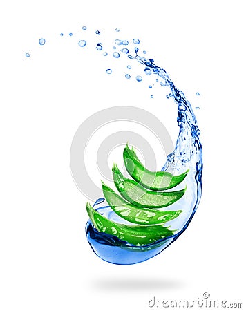 Juicy slices of aloe vera with water splash Stock Photo