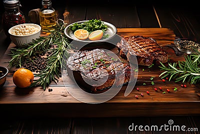 Juicy steak on a dark background Stock Photo