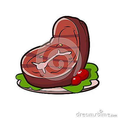 Juicy steak meat on a plate Vector Illustration