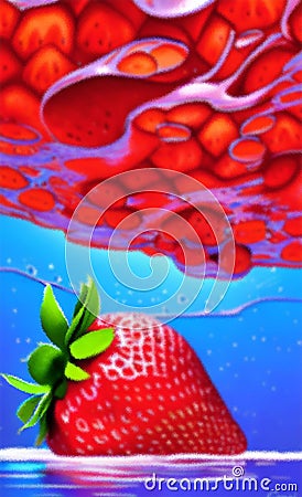 Juicy strawberries in water - abstract digital art Stock Photo