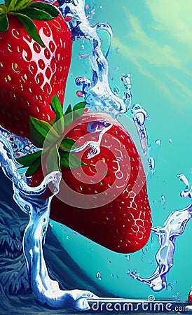 Juicy strawberries in water - abstract digital art Stock Photo