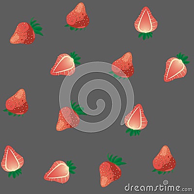 Juicy strawberry on grey. Vector Illustration