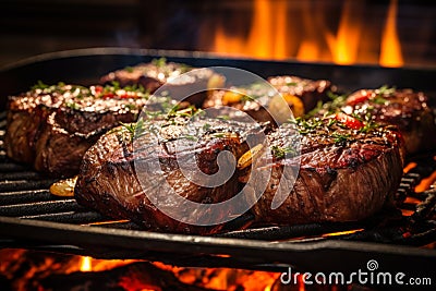 juicy thick meat steak on the grill generative ai Stock Photo