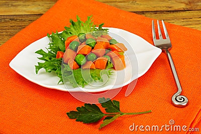 Juicy Vegetable Stew. Peas and Carrots. Diet Food. Stock Photo