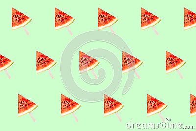 Water melon seamless pattern isolated on green Stock Photo