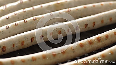 Juicy Weisswurst Sausages with Grill Marks. Stock Photo