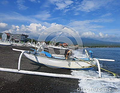 Jukung, the traditional fishing boat of Indonesian fishermen. Stock Photo