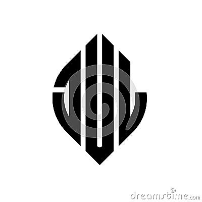 JUL circle letter logo design with circle and ellipse shape. JUL ellipse letters with typographic style. The three initials form a Vector Illustration
