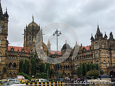 panorama image of the Chhatrapati Shivaji Terminus CST railway station in Mumbai. A fine example of Gothic Editorial Stock Photo