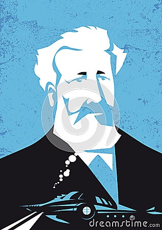 Jules Verne, vector illustration portrait Cartoon Illustration