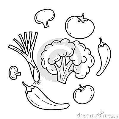Cute vegetable doodle, black white vector illustration Stock Photo
