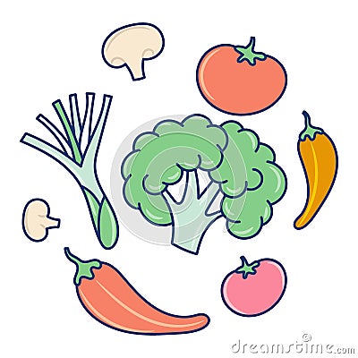 Cute vegetable doodle, colored hand drawn style Stock Photo