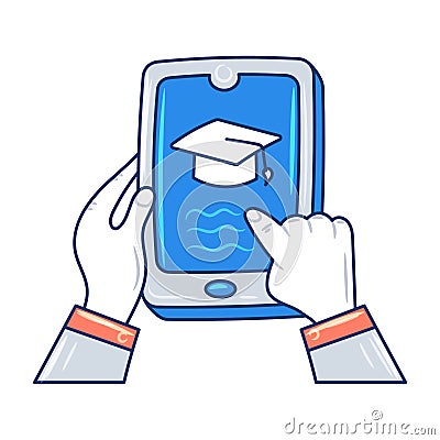 Online Educational studying, colored hand drawn style Stock Photo