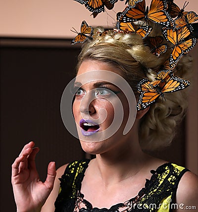 Julie Ernes - Creative Butterfly Hair Styling !! Stock Photo