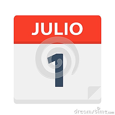 Julio 1 - Calendar Icon - July 1. Vector illustration of Spanish Calendar Leaf Stock Photo