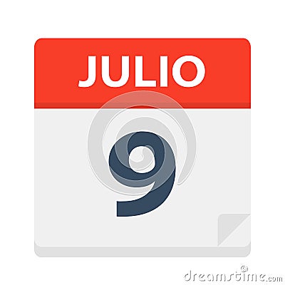 Julio 9 - Calendar Icon - July 9. Vector illustration of Spanish Calendar Leaf Stock Photo