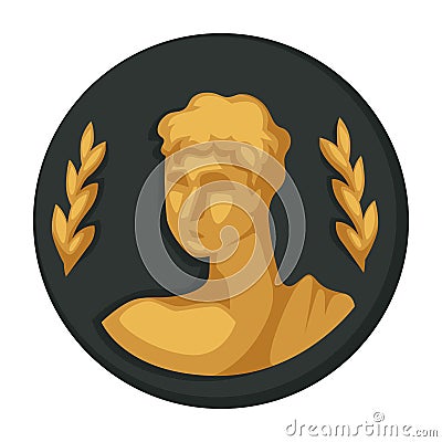 Julius Caesar gold portrait and olive branches isolated object Vector Illustration