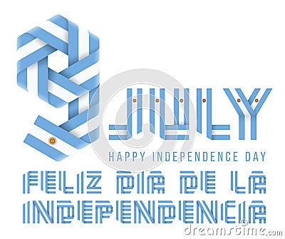 July 9, Argentina Independence Day congratulatory design with Argentinean flag elements Cartoon Illustration