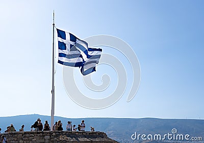 July 16, 2021, Athens, Greece. Greece flag waving in the wind. Greece Independence Day Editorial Stock Photo