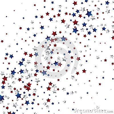 July 4 background with stardust frame. Red and blue stars border for American Independence Day graphic design. Vector Illustration
