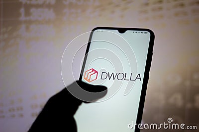 July 26, 2020, Brazil. In this photo illustration the Dwolla logo seen displayed on a smartphone Cartoon Illustration