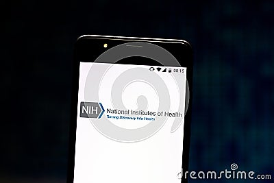 July 10, 2019, Brazil. In this photo illustration the National Institutes of Health NIH logo is displayed on a smartphone Cartoon Illustration