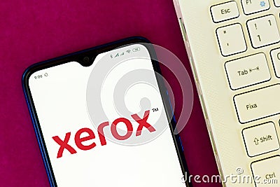 July 6, 2020, Brazil. In this photo illustration the Xerox Corporation logo seen displayed on a smartphone Cartoon Illustration