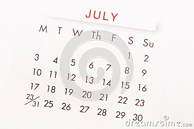 July calendar page. Stock Photo