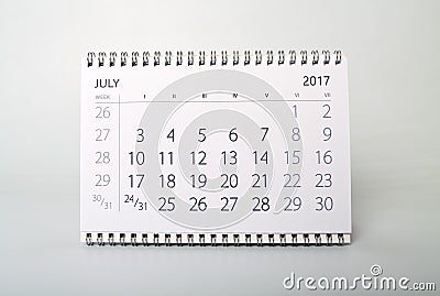 July. Calendar of the year two thousand seventeen. Stock Photo
